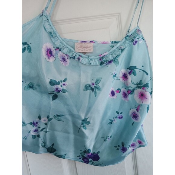 VTG Angelique Blue Floral Silky Feel Ladies Camisole Size Large - Picture 2 of 6